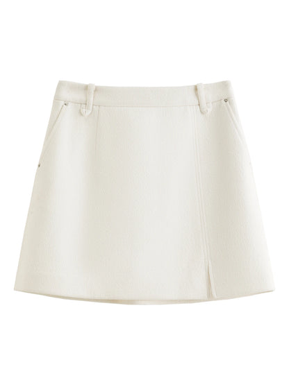 DUSHU Classic Long and Short Elastic Waist A-line Skirt 2025 Winter Skirt for Women Solid Simple Commuting Office Ladies College