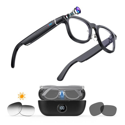 [Valentine'S Day] Coucur 2026 New G1-AI 4K Smart Camera Glasses with 6-Axis Stabilization AI Photo Recognition, Real-Time Translation & Charging Case, ENC Noise Reduction for Bluetooth Calls,Stylish Travel Accessory-2 Pairs of Interchangeable Lenses