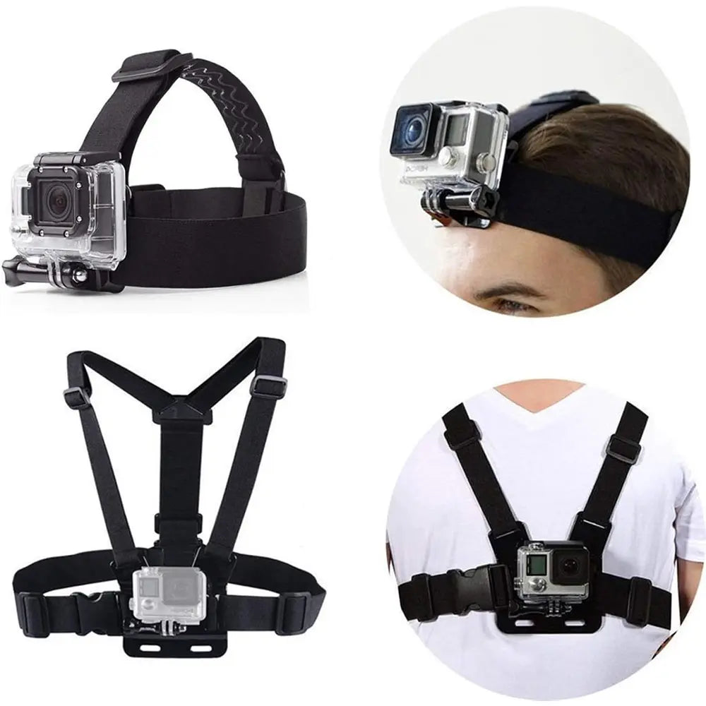 SJCAM 2Pcs Action Camera Accessories Set - Head Strap Mount + Chest Mount Harness, for SJCAM C110Plus/C100Plus/C300/C400/Sj20 SJ4K /Gopro Hero 13 12 11 10 9 8 7 6 5 4/AKASO Ek7000/V50/Brave 7/DJI Action Camera