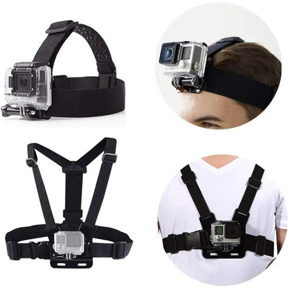 SJCAM 2Pcs Action Camera Accessories Set - Head Strap Mount + Chest Mount Harness, for SJCAM C110Plus/C100Plus/C300/C400/Sj20 SJ4K /Gopro Hero 13 12 11 10 9 8 7 6 5 4/AKASO Ek7000/V50/Brave 7/DJI Action Camera