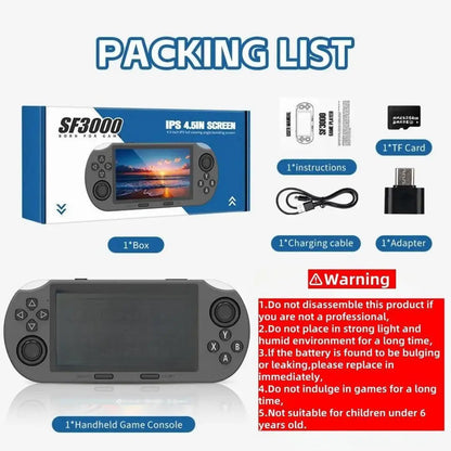 SF3000 Retro Handheld Game Console with 4.5 Inch IPS Screen 3000Mah Battery & 64GB TF Card for Boys Gift Gaming & Consoles Ps Controllers Ps Accessories Controller Grips Game Stick Cyber Cables Cool Gadgets Boys Box Compact