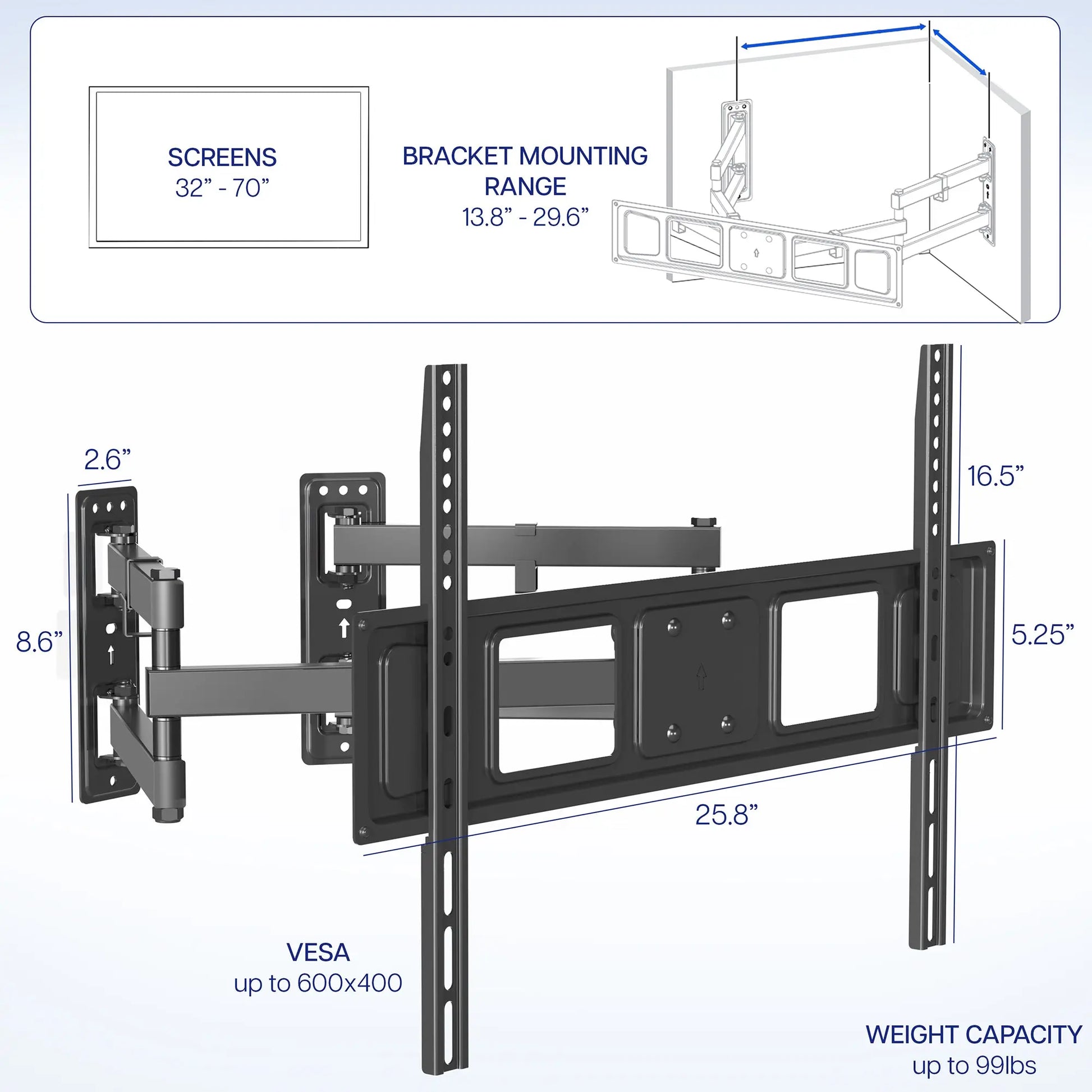 Corner Wall Mount for 32" to 70" Tvs