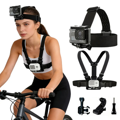 SJCAM 2Pcs Action Camera Accessories Set - Head Strap Mount + Chest Mount Harness, for SJCAM C110Plus/C100Plus/C300/C400/Sj20 SJ4K /Gopro Hero 13 12 11 10 9 8 7 6 5 4/AKASO Ek7000/V50/Brave 7/DJI Action Camera