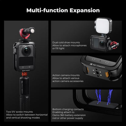 K&F CONCEPT Metal Camera Cage Compatible with DJI Osmo 360 Accessories, Aluminum Alloy Protective Case | with Silicone Lens Cover | Expansion Frame with 2 Cold Shoe Mount | Built-In Charging Contact