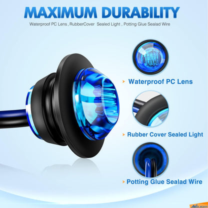 Nilight 10 PCS 3/4 Inch round LED Clearance Light Front Rear Side Indicator Bullet Marker Lamp for Truck RV Car Bus Trailer Van Caravan Boat, Blue