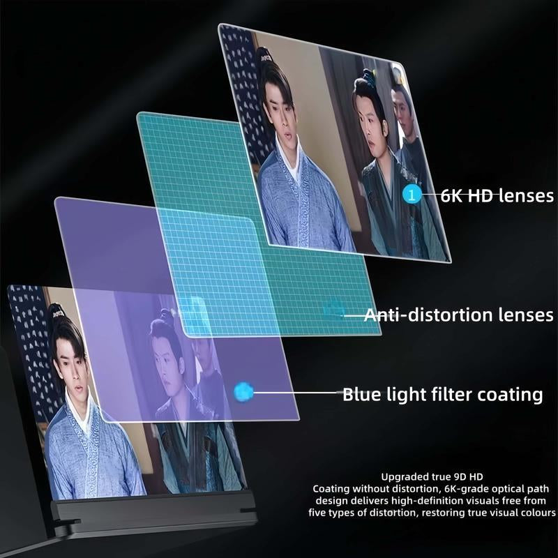 Mobile Phone Magnifier - Ultra-Hd Screen Magnifier for Easy TV Eye Protection Viewing Dual Orientation for Landscapes and Portrait Use Full-Screen Mobile Phone Magnification