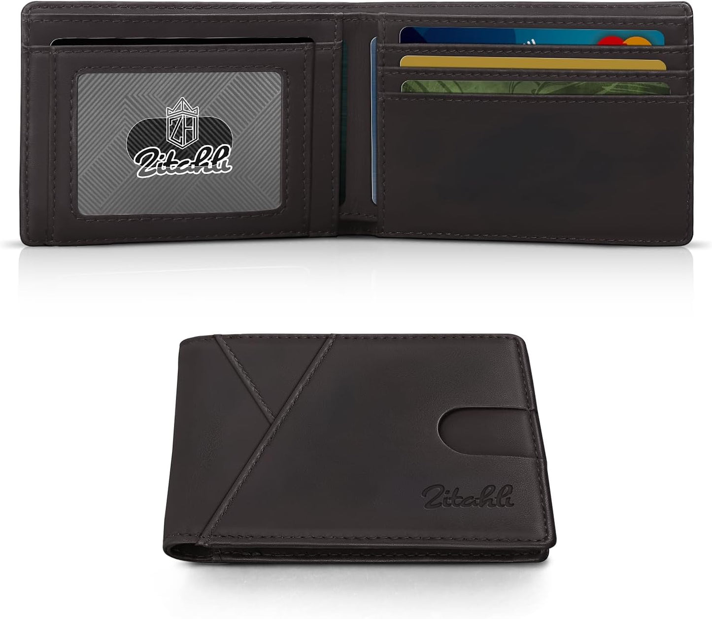 Zitahli Bifold Wallets for Men - Slim RFID Leather Credit Card Holder for 6-11 Cards, Minimalist Thin Wallet with ID Window & Cash Slot,Front Pockt Carteras Para Hombres, Birthday Gifts for Men | Slim