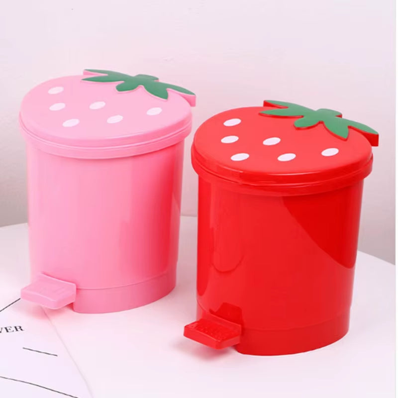 Strawberry Trash Can with Lid Automatic Pop-Up Cover Small Rubbish Box