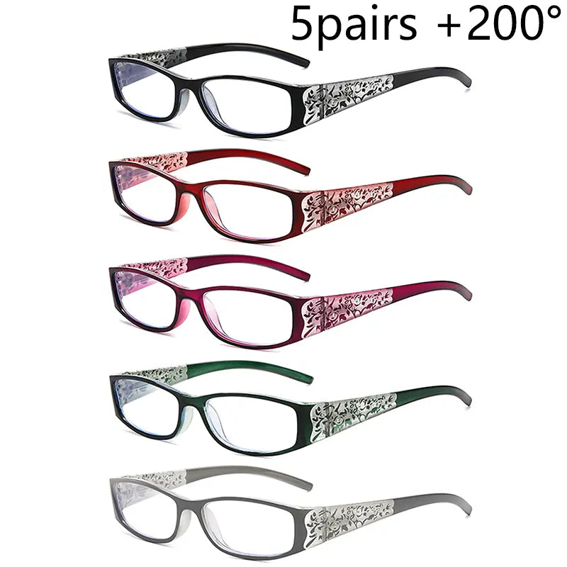 5Pcs Reading Glasses Women Blue Light Blocking Designer Computer Square Reader Spring Hinge Eyewear Lens Fashion Glasses