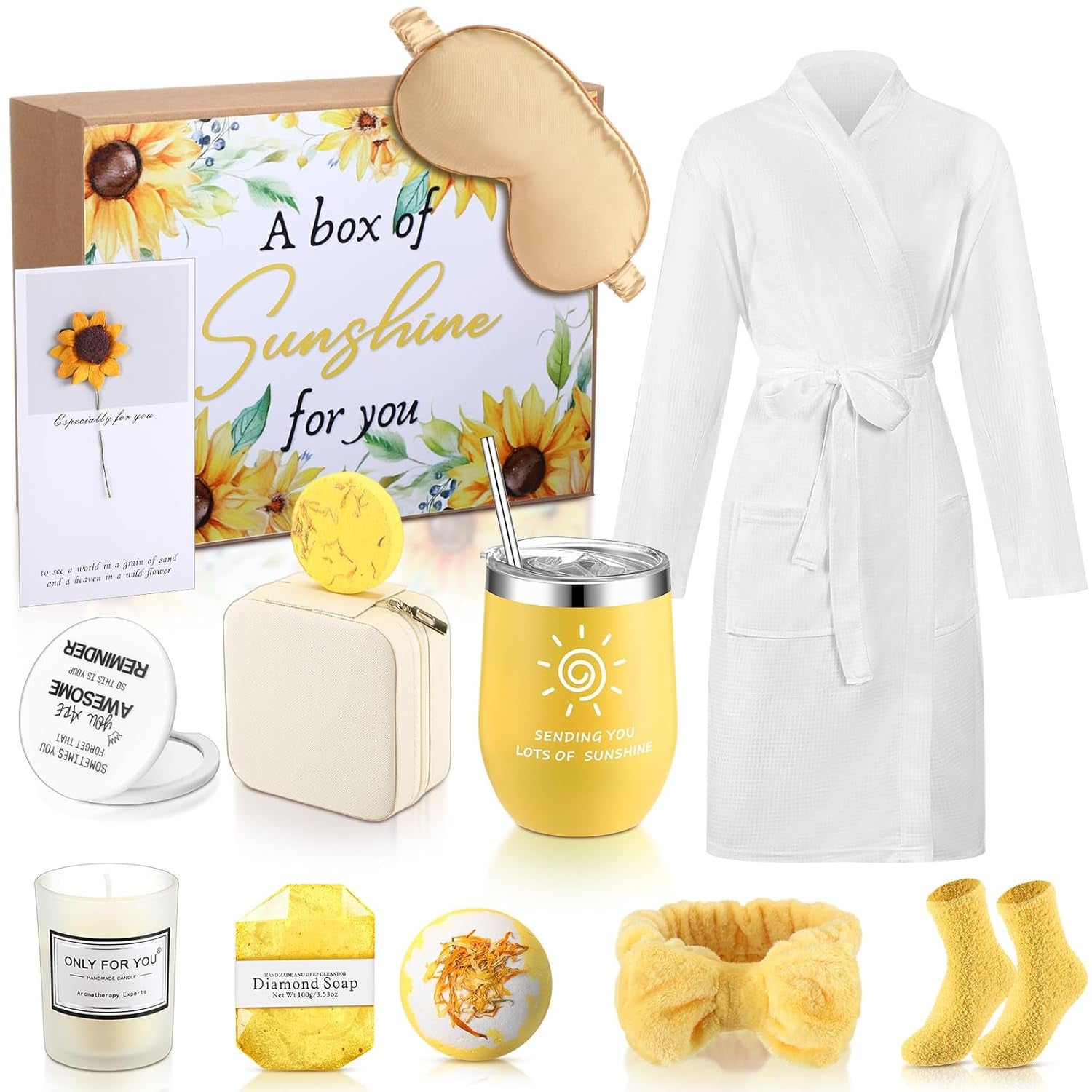 Nuogo 13 Pcs Birthday Gifts for Women Spa Basket Set for Women Mother'S Day Gifts Mirrors Socks Steamers Jewelry Case Bath Robe Mom Nurse Girlfriend Wife
