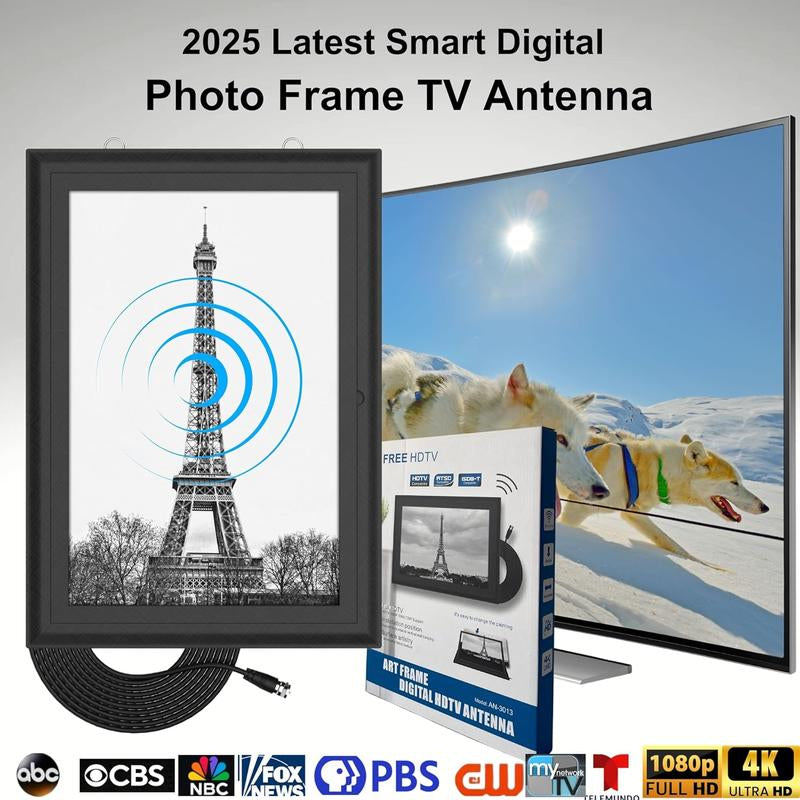 Indoor Digital HDTV Antenna, 12' Coaxial Cable, Superior Reception Range & Signal Reliability, Supports 4K Smart Tvs, OTA Broadcast & Nextgen TV, Easy Install Antenna with Signal Booster, Picture Frame Design for Local Channels Tiktokshopblackfriday