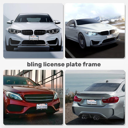 QUANQIUFEI 2 Pack Bling License Plate Frames, Sparkly Rhinestone Diamond Car License Plate Cover for Women, Stainless Steel Car Accessories with Glitter Crystal Caps (Black)