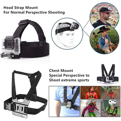 SJCAM 2Pcs Action Camera Accessories Set - Head Strap Mount + Chest Mount Harness, for SJCAM C110Plus/C100Plus/C300/C400/Sj20 SJ4K /Gopro Hero 13 12 11 10 9 8 7 6 5 4/AKASO Ek7000/V50/Brave 7/DJI Action Camera