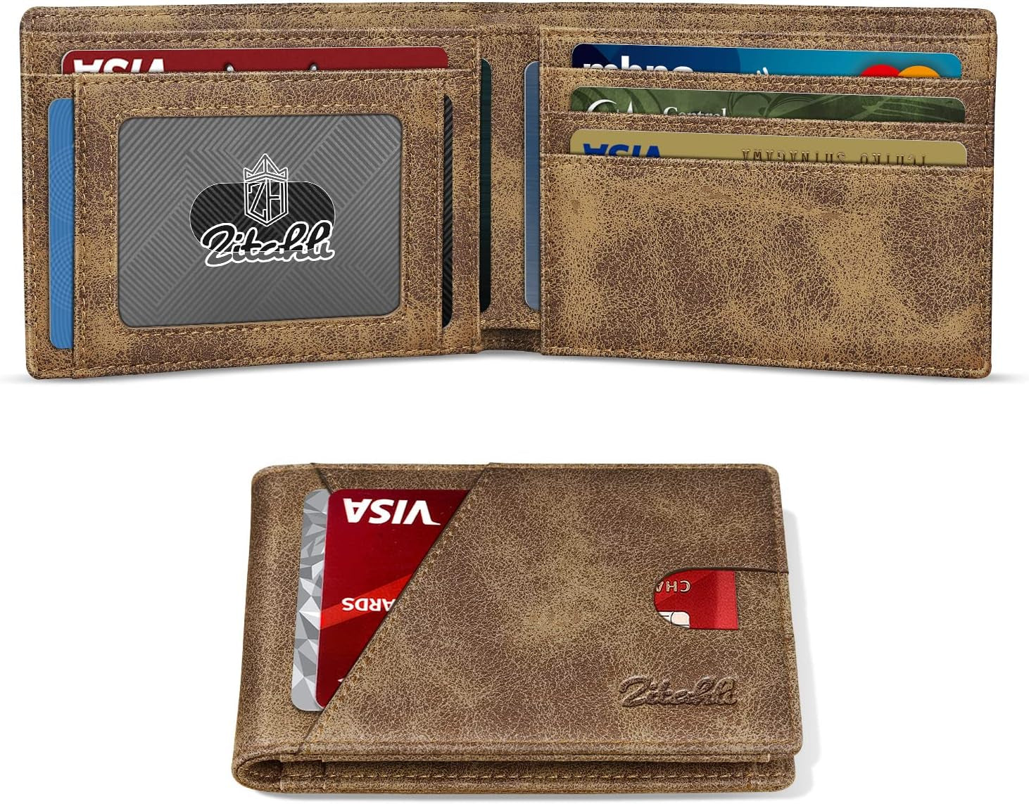 Zitahli Bifold Wallets for Men - Slim RFID Leather Credit Card Holder for 6-11 Cards, Minimalist Thin Wallet with ID Window & Cash Slot,Front Pockt Carteras Para Hombres, Birthday Gifts for Men | Slim