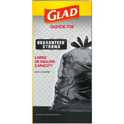 30-Gallon Quick Tie Extra Strong Heavy Duty Large Trash Bags, 40 Bags