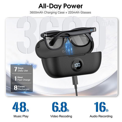 [Valentine'S Day] Coucur 2026 New G1-AI 4K Smart Camera Glasses with 6-Axis Stabilization AI Photo Recognition, Real-Time Translation & Charging Case, ENC Noise Reduction for Bluetooth Calls,Stylish Travel Accessory-2 Pairs of Interchangeable Lenses