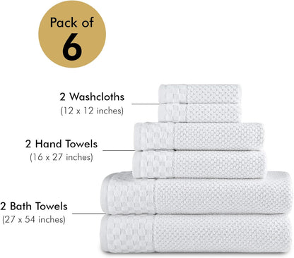 Classic Turkish Towels CTT - Luxury 6 Piece Towel Set, 100% Turkish Cotton, Quick Drying, Highly Absorbent & Comfy, Includes 2 Bath Towels, 2 Hand Towels & 2 Washcloths | (White)