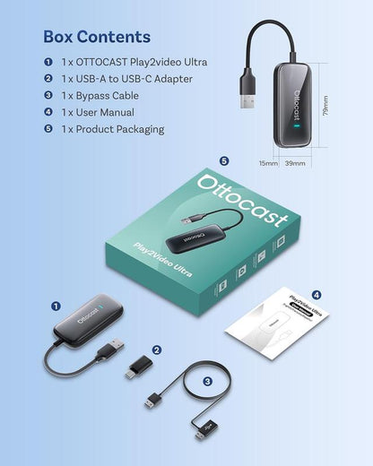 OTTOCAST PLAY2VIDEO ULTRA WIRELESS CARPLAY ANDROID AUTO AI BOX