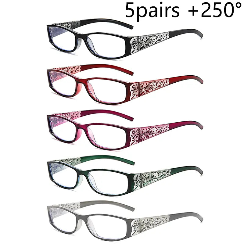 5Pcs Reading Glasses Women Blue Light Blocking Designer Computer Square Reader Spring Hinge Eyewear Lens Fashion Glasses