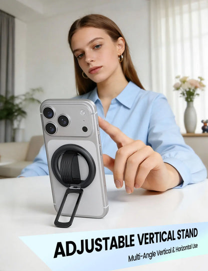Lamicall Magnetic Phone Grip Holder for Magsafe - [Soft Silicone Loop] Vertical Cell Phone Zinc Alloy Ring Stand Kickstand, Magnet Hand Grip Accessories for Iphone 12-17 Series, Other with Metal Ring