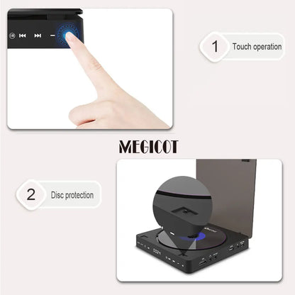 MEGICOT Mini DVD Player for TV with HD AV Port Touch Button Remote Control, All Region Free, Support CD DVD VCD USB Flash HD Video Playback Players for Home