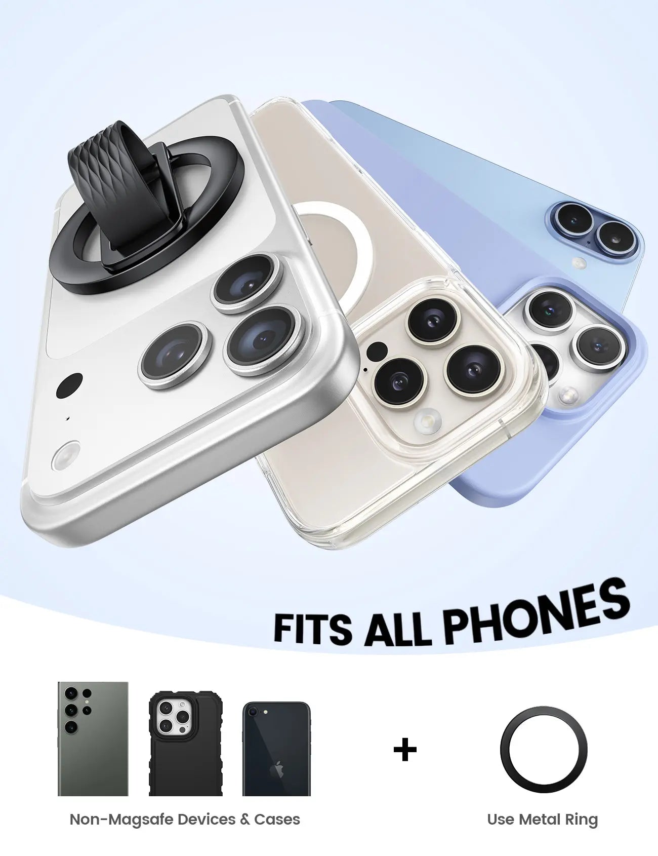 Lamicall Magnetic Phone Grip Holder for Magsafe - [Soft Silicone Loop] Vertical Cell Phone Zinc Alloy Ring Stand Kickstand, Magnet Hand Grip Accessories for Iphone 12-17 Series, Other with Metal Ring