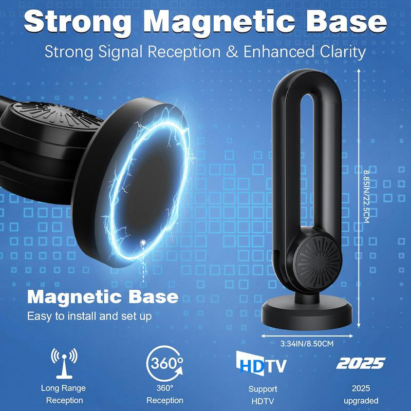 TV Antenna for Smart TV Indoor, Digital Indoor HD Antennas with Strong Magnetic Base, Easy Installation, Long Range Reception for Local Channels