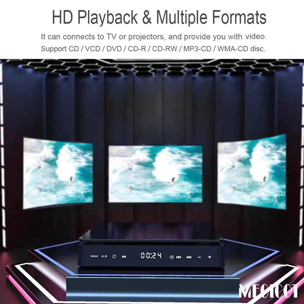 MEGICOT Mini DVD Player for TV with HD AV Port Touch Button Remote Control, All Region Free, Support CD DVD VCD USB Flash HD Video Playback Players for Home