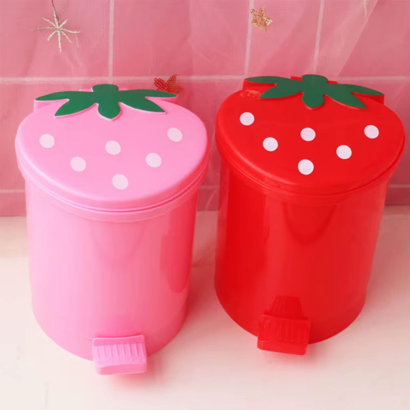 Strawberry Trash Can with Lid Automatic Pop-Up Cover Small Rubbish Box