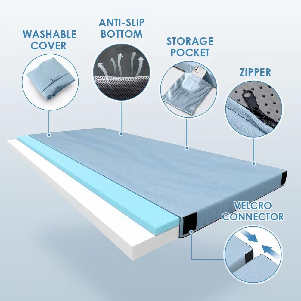 Kingchii Certipur-Us Memory Foam Camping Mattress, Portable Roll up Travel Car Camping Mattress Sleeping Pad & Floor Mattress, Cot Mattress Guest Bed for Sleepover with Waterproof Cover.