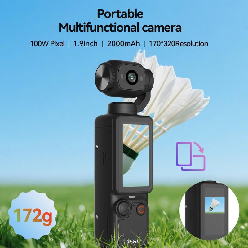 Portable 2.5K Ultra HD Video Recorder with 180° Rotating Lens, Handheld Stabilizer Pocket Camera, Full Body Camera for Vlogging, Travel & Daily Life Recording, USB Rechargeable, Vlogging Camera, Modern Gadget, Durable Construction, Camcorder