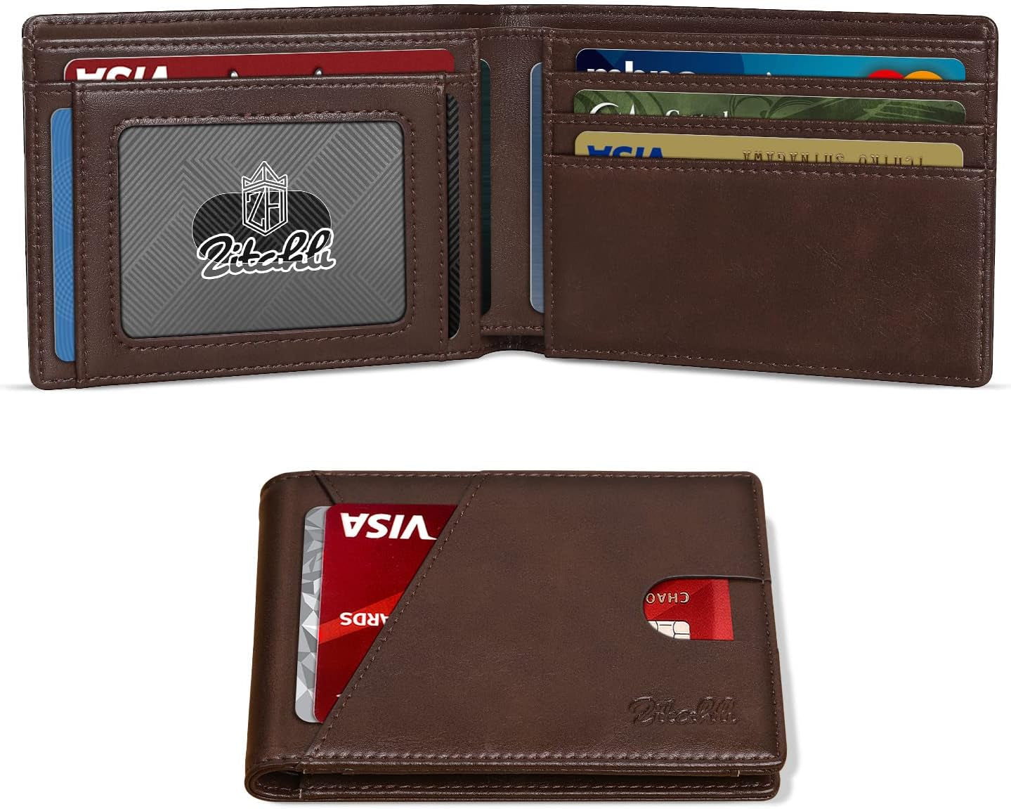 Zitahli Bifold Wallets for Men - Slim RFID Leather Credit Card Holder for 6-11 Cards, Minimalist Thin Wallet with ID Window & Cash Slot,Front Pockt Carteras Para Hombres, Birthday Gifts for Men | Slim