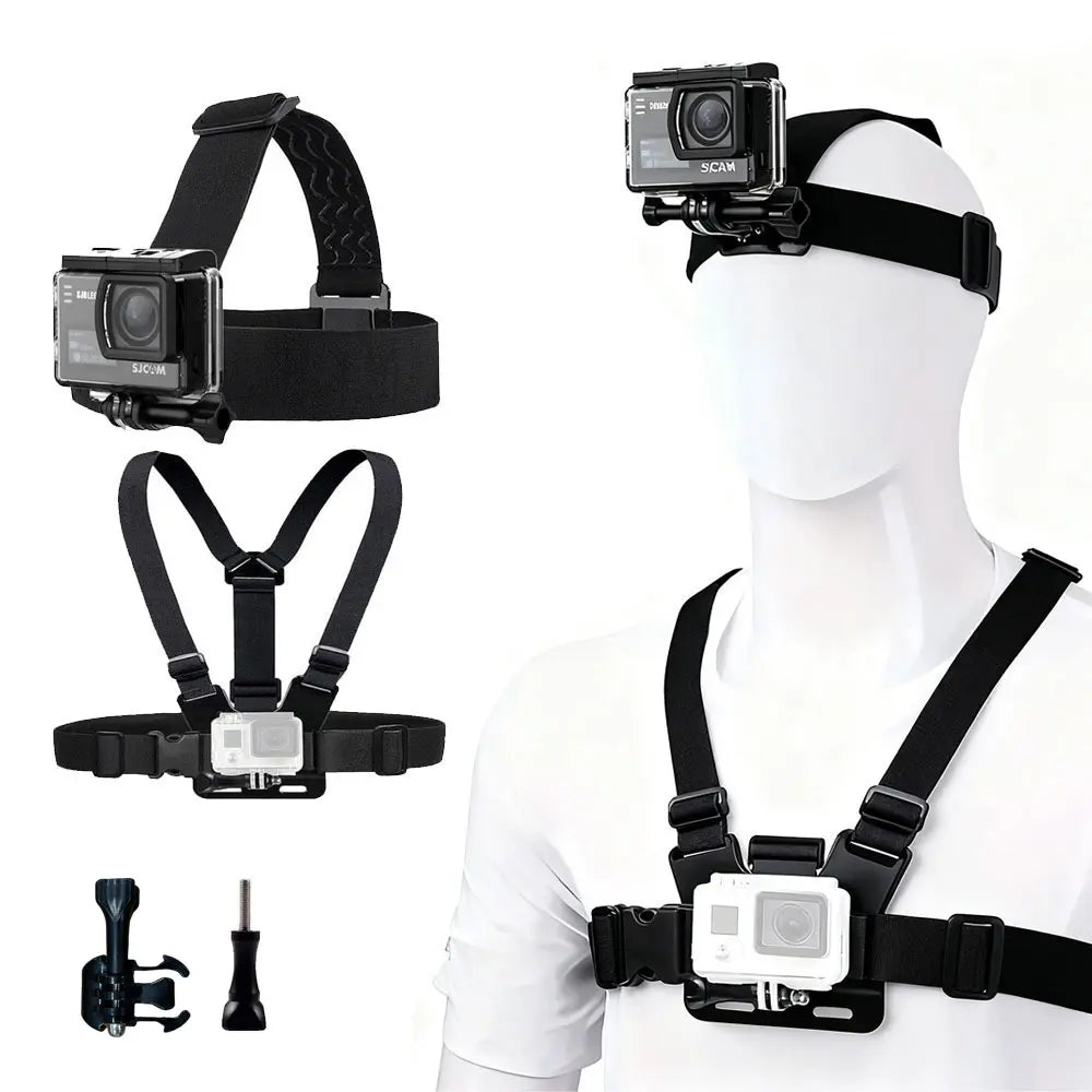 SJCAM 2Pcs Action Camera Accessories Set - Head Strap Mount + Chest Mount Harness, for SJCAM C110Plus/C100Plus/C300/C400/Sj20 SJ4K /Gopro Hero 13 12 11 10 9 8 7 6 5 4/AKASO Ek7000/V50/Brave 7/DJI Action Camera