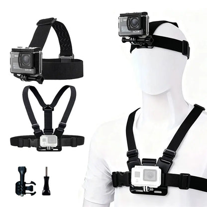 SJCAM 2Pcs Action Camera Accessories Set - Head Strap Mount + Chest Mount Harness, for SJCAM C110Plus/C100Plus/C300/C400/Sj20 SJ4K /Gopro Hero 13 12 11 10 9 8 7 6 5 4/AKASO Ek7000/V50/Brave 7/DJI Action Camera