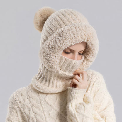 Winter Full Face Cover Hat Scarf Set Women Outdoor Windproof Earflap Skullies Beanies Hats Plush Thicken Warm Balaclava Ski Caps