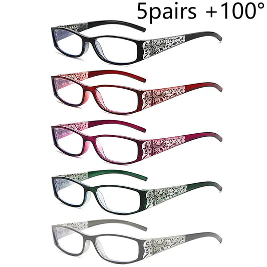 5Pcs Reading Glasses Women Blue Light Blocking Designer Computer Square Reader Spring Hinge Eyewear Lens Fashion Glasses