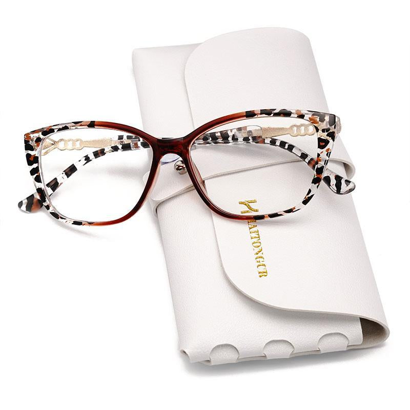 HAITONGCR-1 Pc Reading Glasses with Blue Light Protection Lenses, Red and Black Tortoise Frames, Fashionable Style Suitable for Women, Unisex, with Glasses Box and Cloth