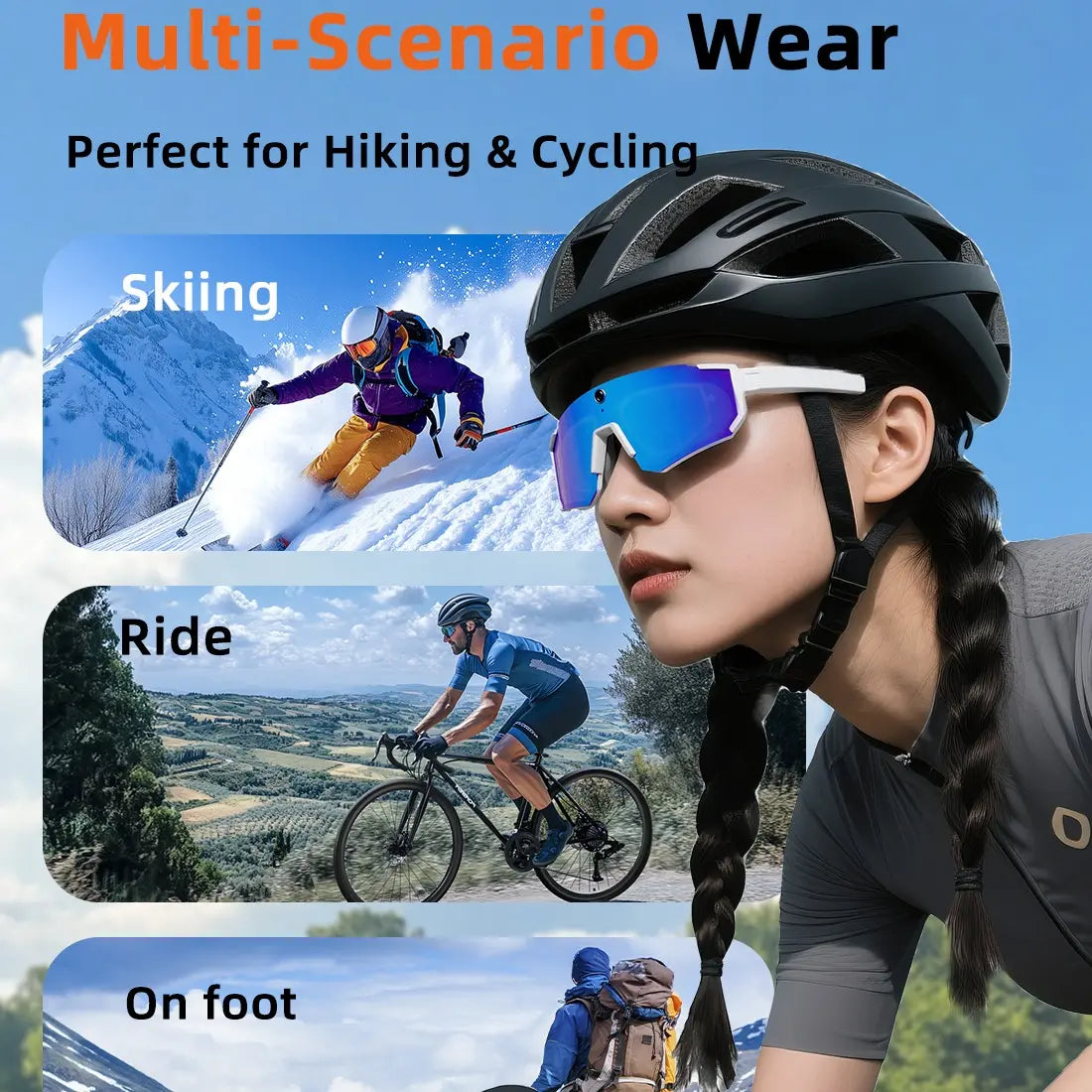 2026 Smart Sports Camera Glasses 32MP HD Bluetooth AI Voice Recognition 160 Languages Polarized UV Protection for Running Cycling Hiking Travel IP54 Resistant