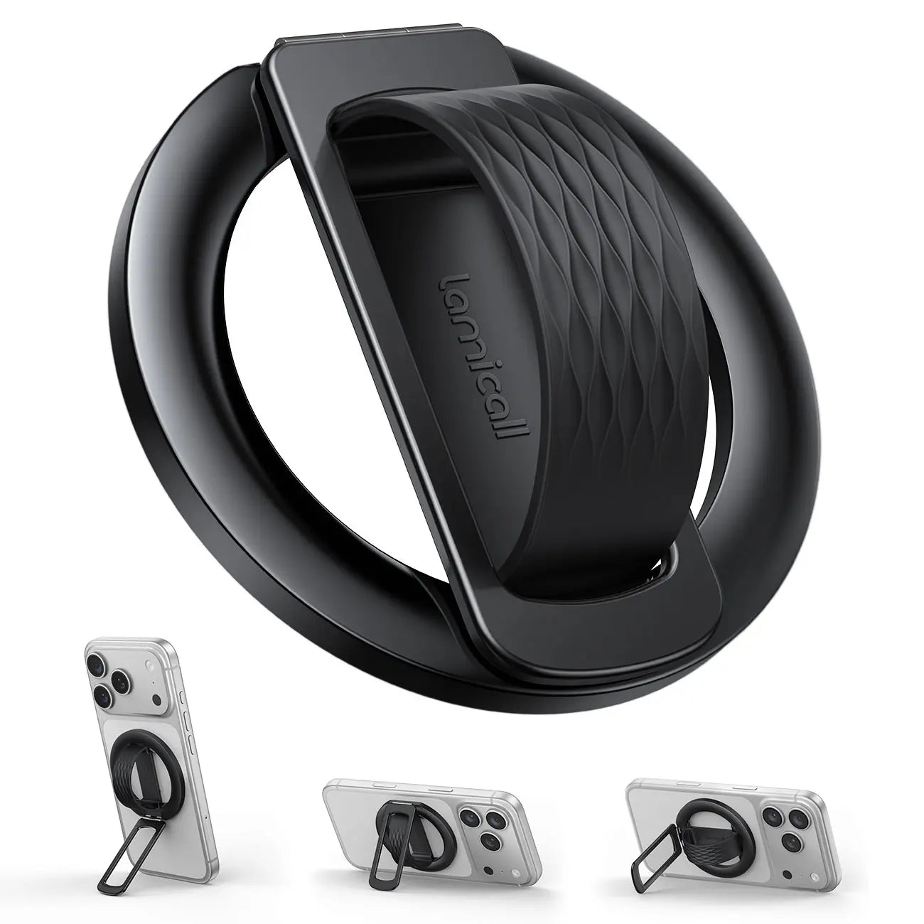Lamicall Magnetic Phone Grip Holder for Magsafe - [Soft Silicone Loop] Vertical Cell Phone Zinc Alloy Ring Stand Kickstand, Magnet Hand Grip Accessories for Iphone 12-17 Series, Other with Metal Ring
