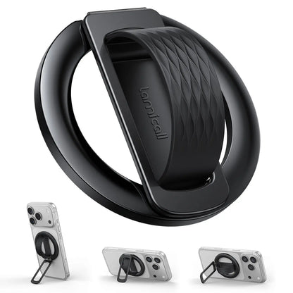 Lamicall Magnetic Phone Grip Holder for Magsafe - [Soft Silicone Loop] Vertical Cell Phone Zinc Alloy Ring Stand Kickstand, Magnet Hand Grip Accessories for Iphone 12-17 Series, Other with Metal Ring