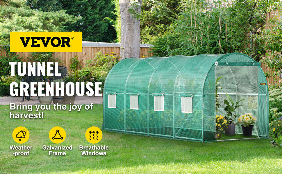 SucceBuy Walk-in Tunnel Greenhouse Galvanized Frame & Waterproof Cover 15x7x7/10x7x7/20x10x7/12x7x7 ft Greenhouses & Cold Frames