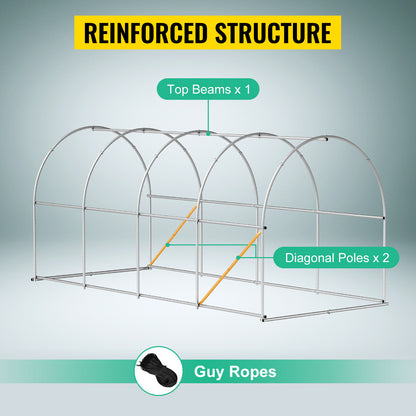 SucceBuy Walk-in Tunnel Greenhouse Galvanized Frame & Waterproof Cover 15x7x7/10x7x7/20x10x7/12x7x7 ft Greenhouses & Cold Frames